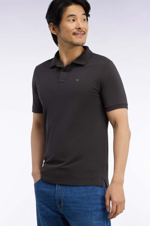Polo manches courtes en coton Pima marron coupe droite - Image 1