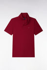 Short-sleeved polo shirt in red stretch cotton, slim fit