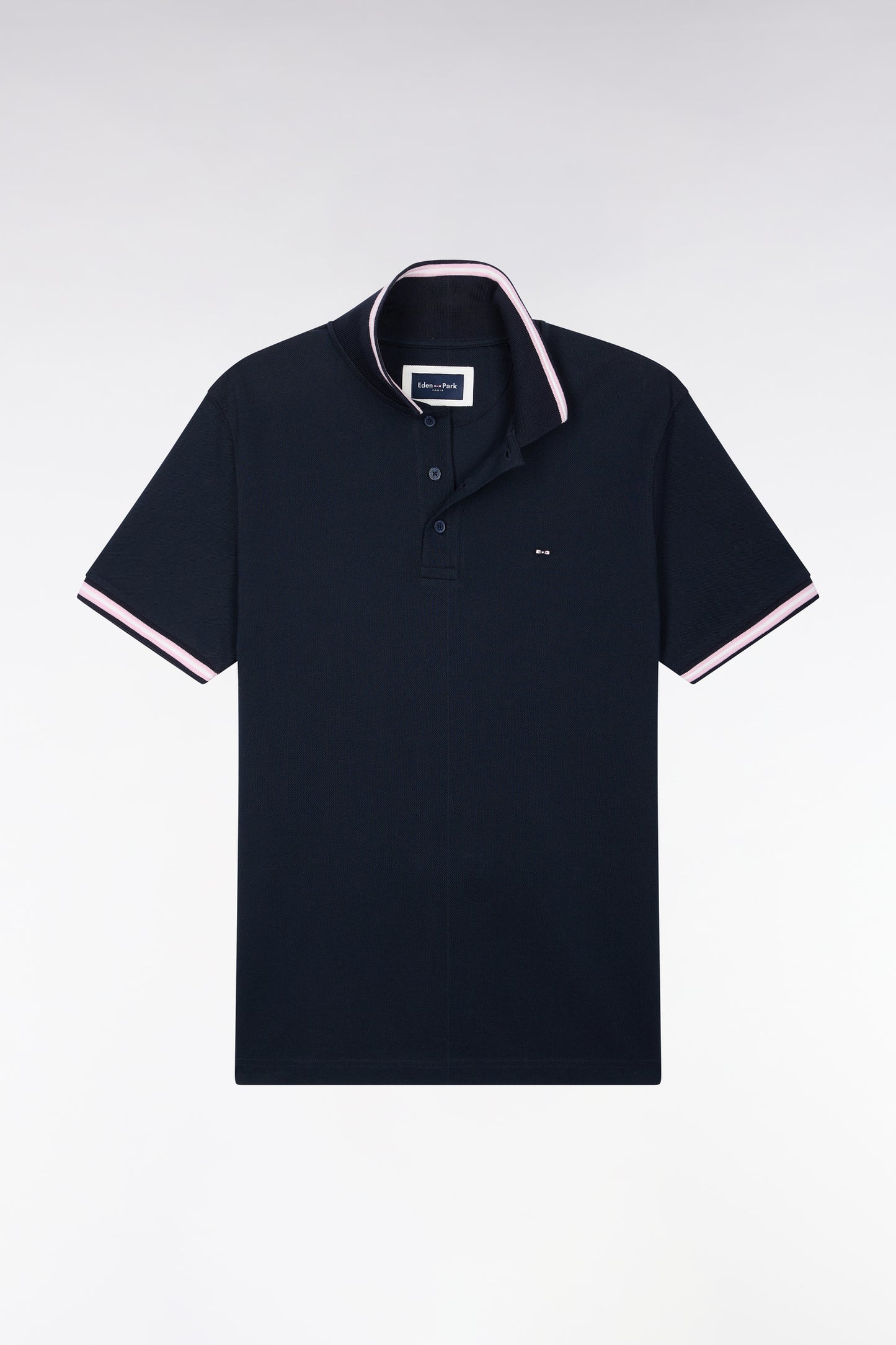 Polo manches courtes en piqué coton marine coupe droite