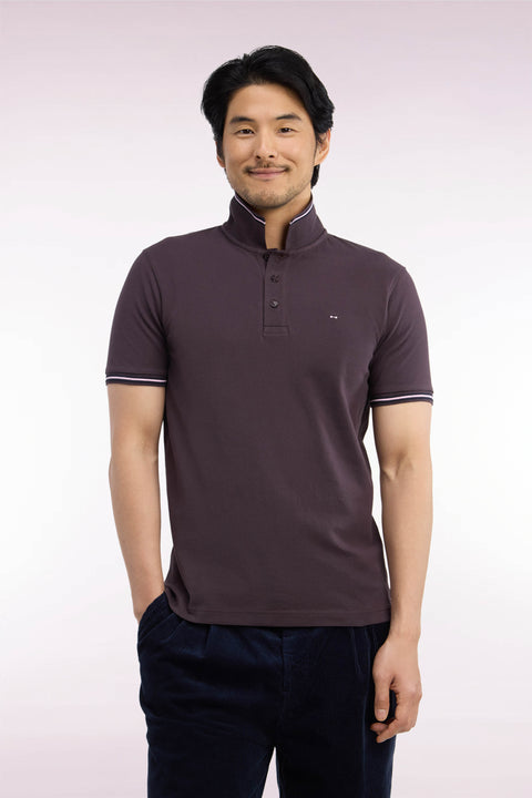 Polo manches courtes en piqué coton marron coupe droite - Image 3