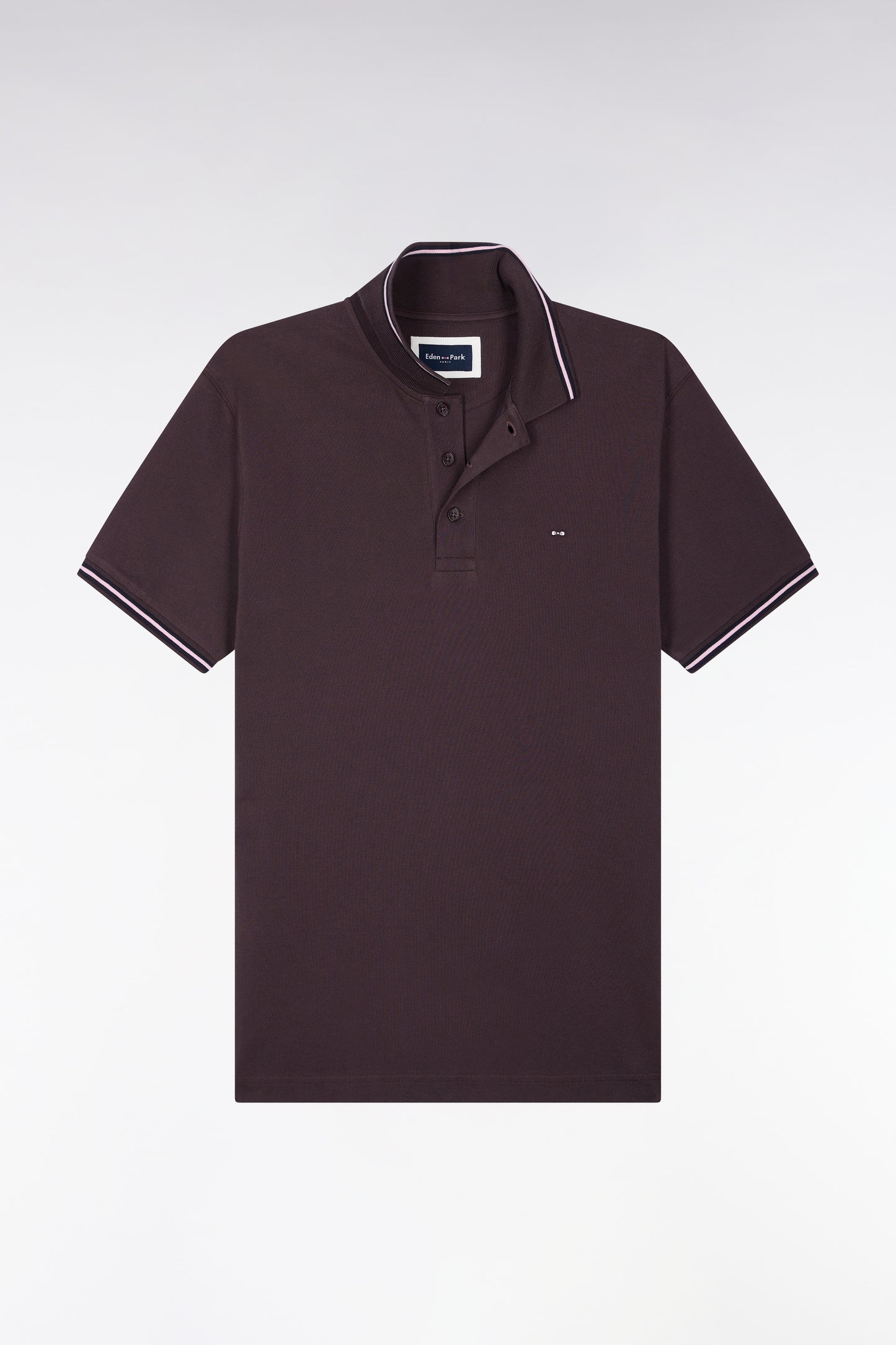 Polo manches courtes en piqué coton marron coupe droite
