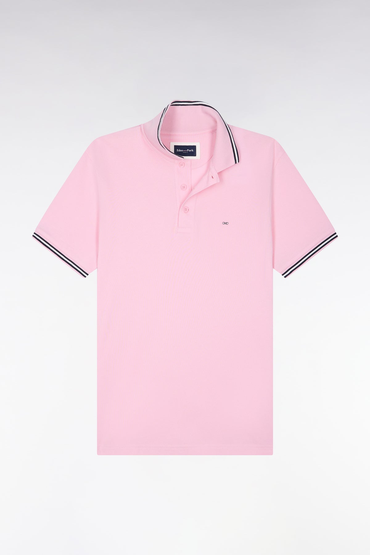 Polo manches courtes en piqué coton rose coupe droite