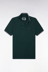 Short-sleeved polo shirt in dark green cotton pique, straight cut