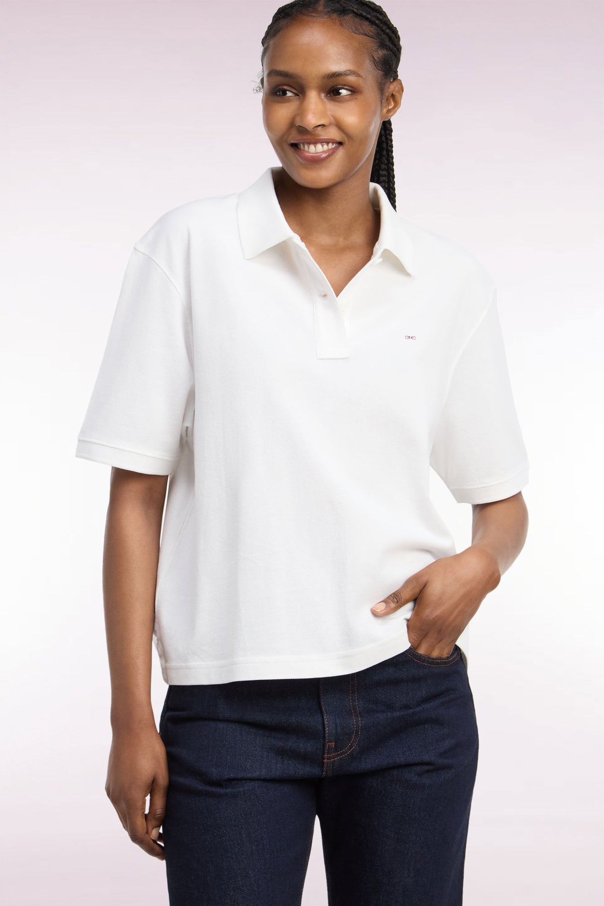 Polo manches courtes en coton blanc coupe oversized