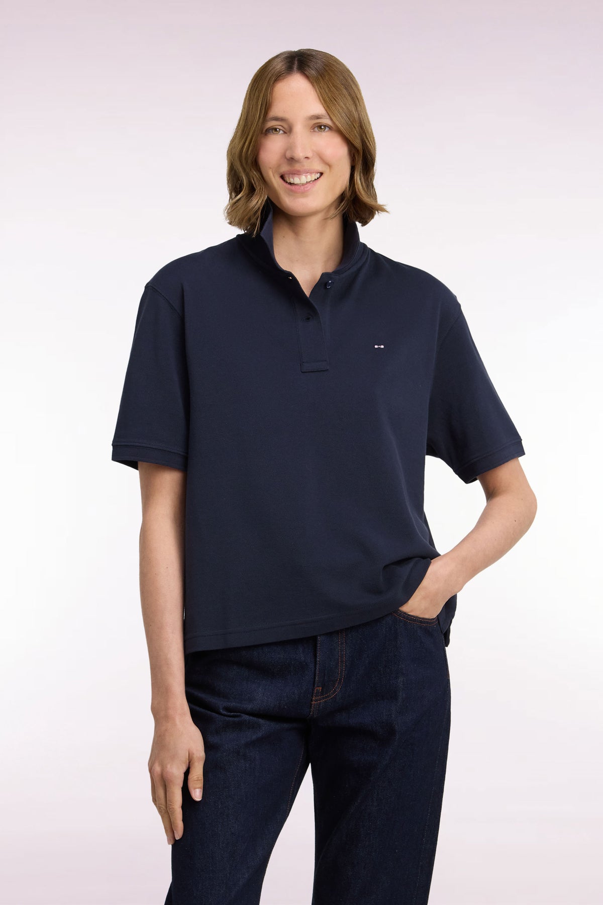 Polo manches courtes en coton marine coupe oversized