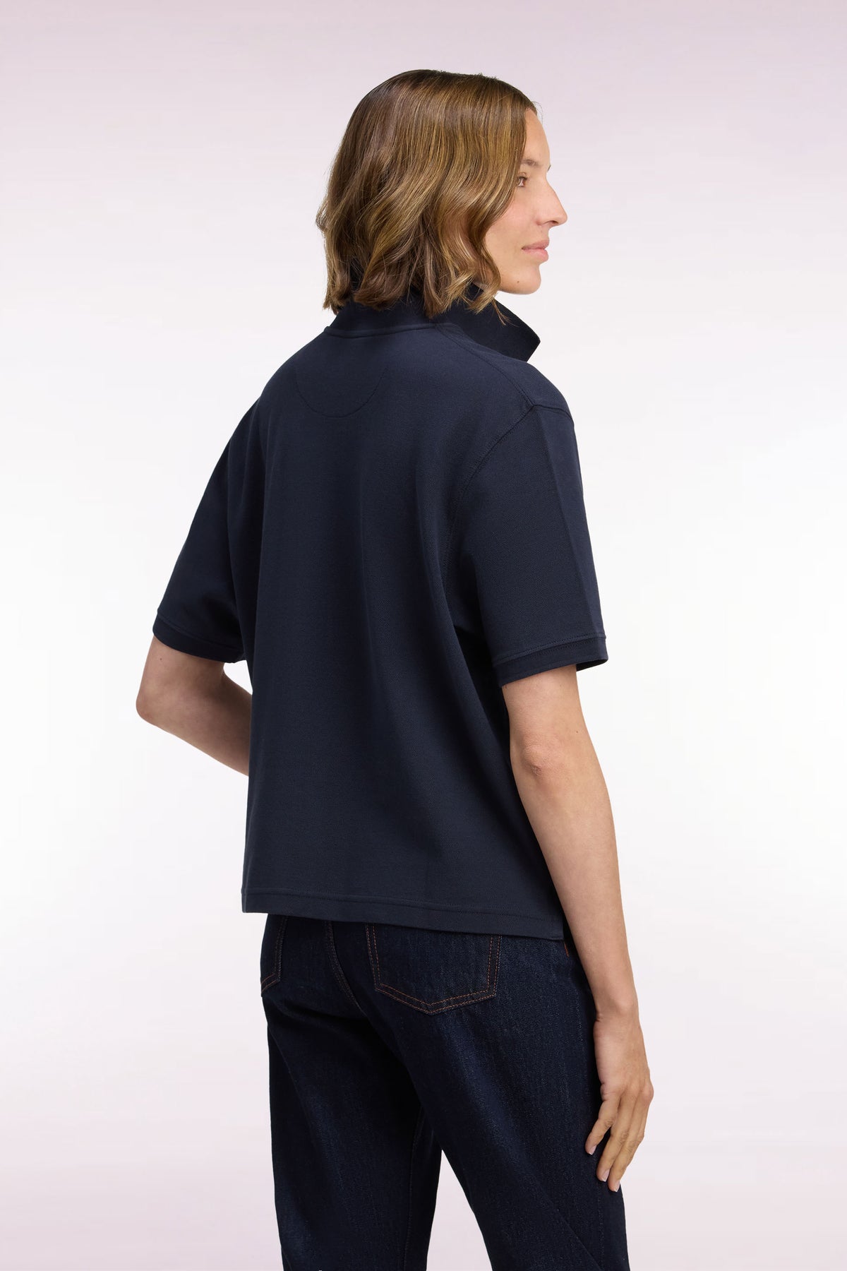Polo manches courtes en coton marine coupe oversized