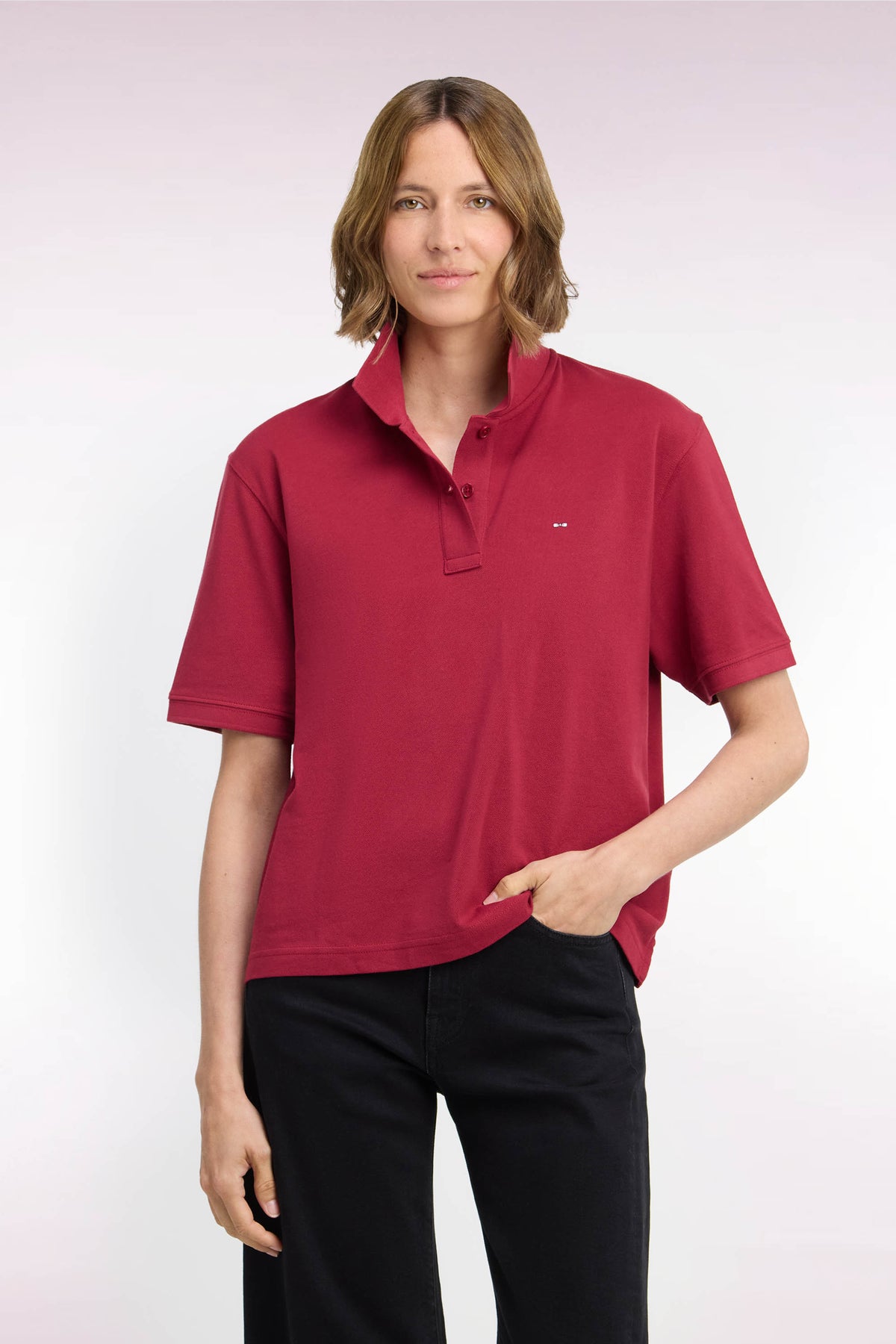 Polo manches courtes en coton rouge coupe oversized