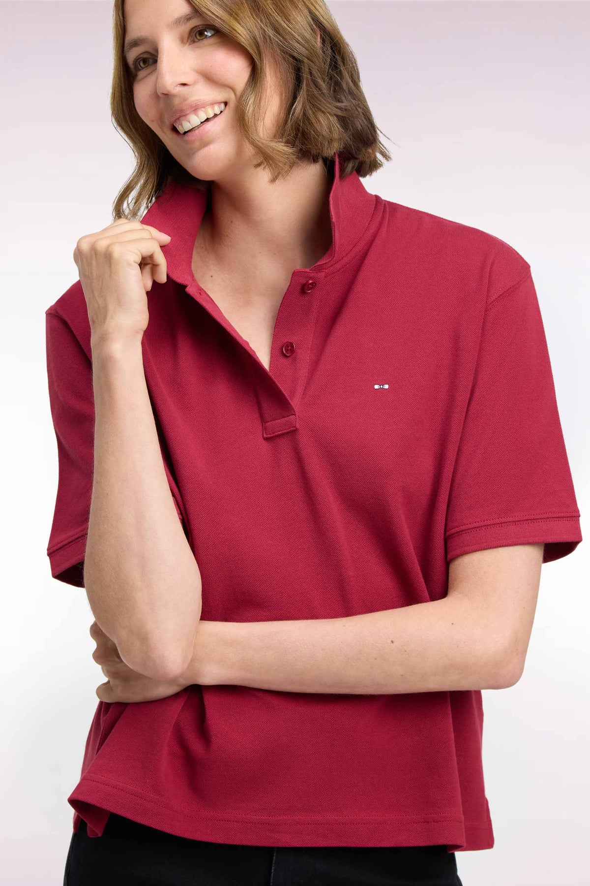Polo manches courtes en coton rouge coupe oversized