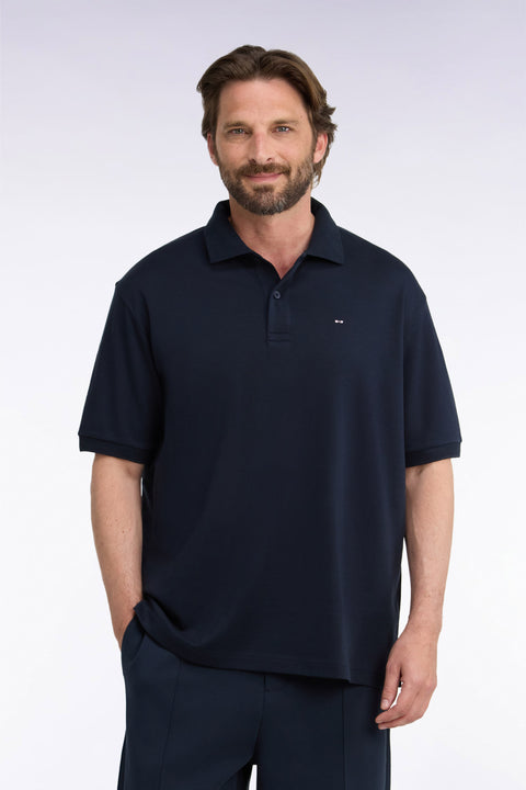 Polo unisexe manches courtes en coton interlock marine - Image 3