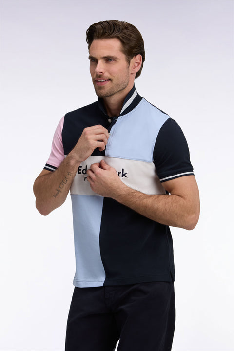Polo manches courtes en coton marine et ciel broderie Eden Park coupe droite - Image 1