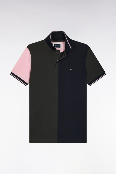 Polo manches courtes à découpes marine et kaki coupe droite - Image 2