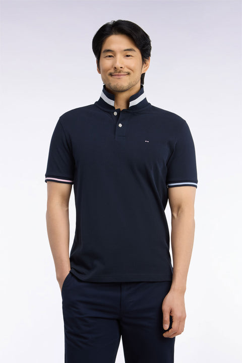 Polo manches courtes en coton marine coupe droite - Image 3