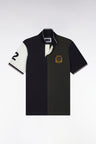 Short-sleeved polo shirt in khaki and navy cotton, straight cut