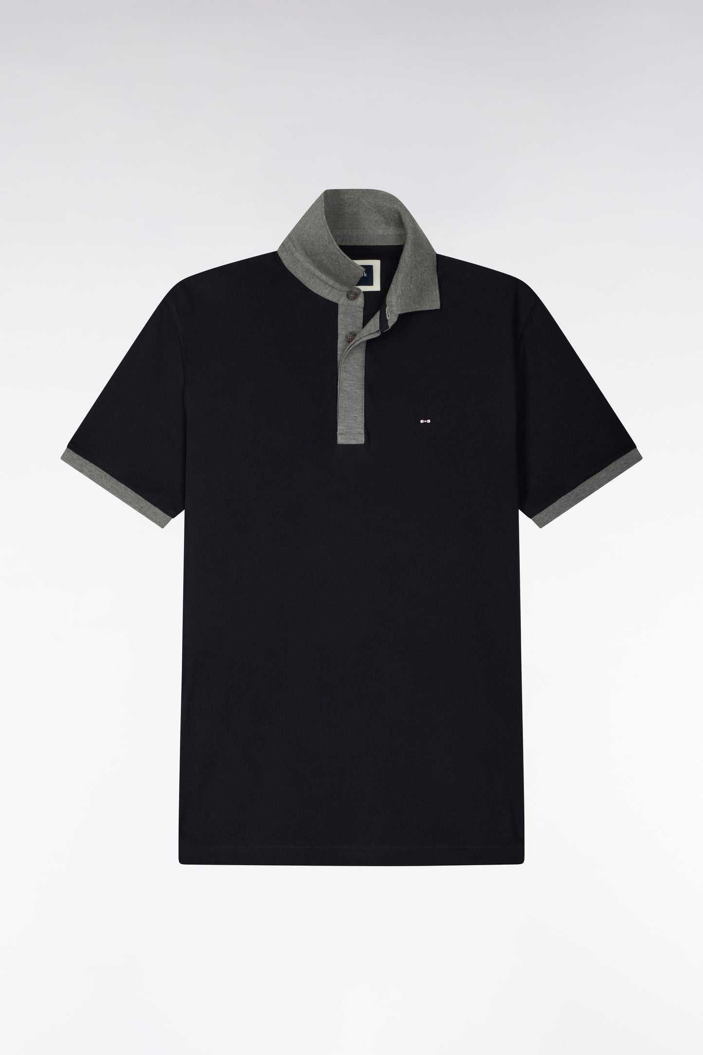 Polo manches courtes bicolore en coton marine et gris coupe droite