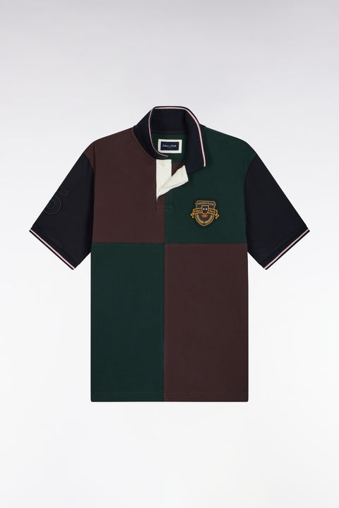 Short-sleeved cotton polo shirt with dials and crest embroidery, straight cut - Image 2