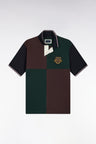 Short-sleeved cotton polo shirt with dials and crest embroidery, straight cut