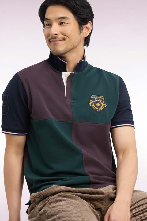 Short-sleeved cotton polo shirt with dials and crest embroidery, straight cut - Image 1