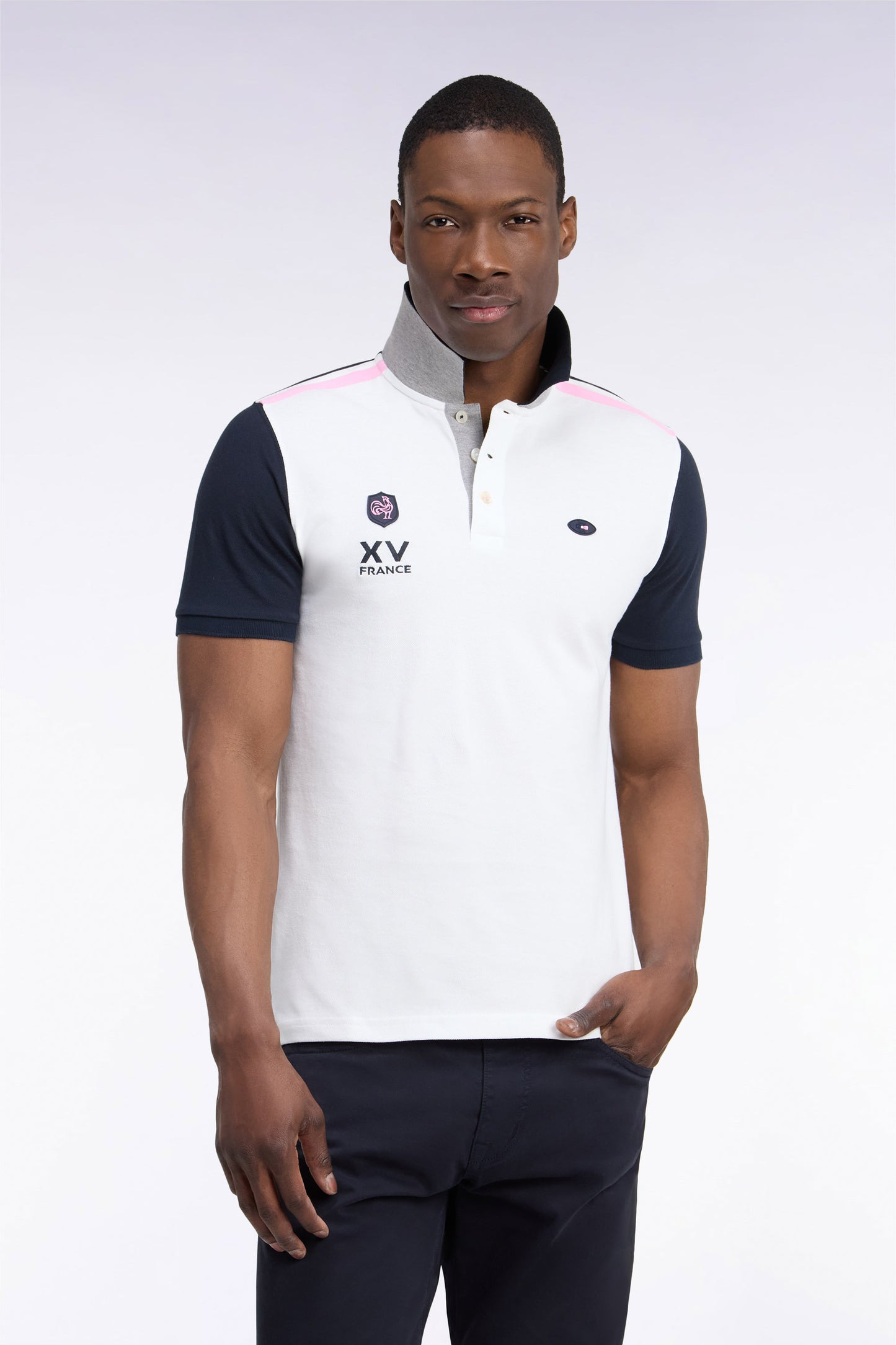 Polo manches courtes XV de France blanc coupe droite