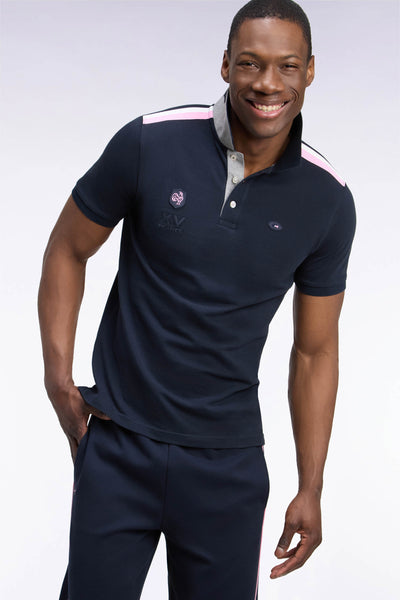 Short-sleeved polo shirt XV de France navy straight cut