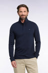 Long-sleeved polo shirt in navy stretch cotton, slim fit