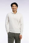 Long-sleeved straight-cut ecru Pima cotton polo shirt