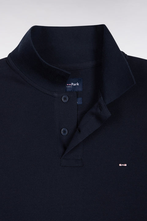 Long-sleeved polo shirt in navy blue Pima cotton, straight cut - Image 2