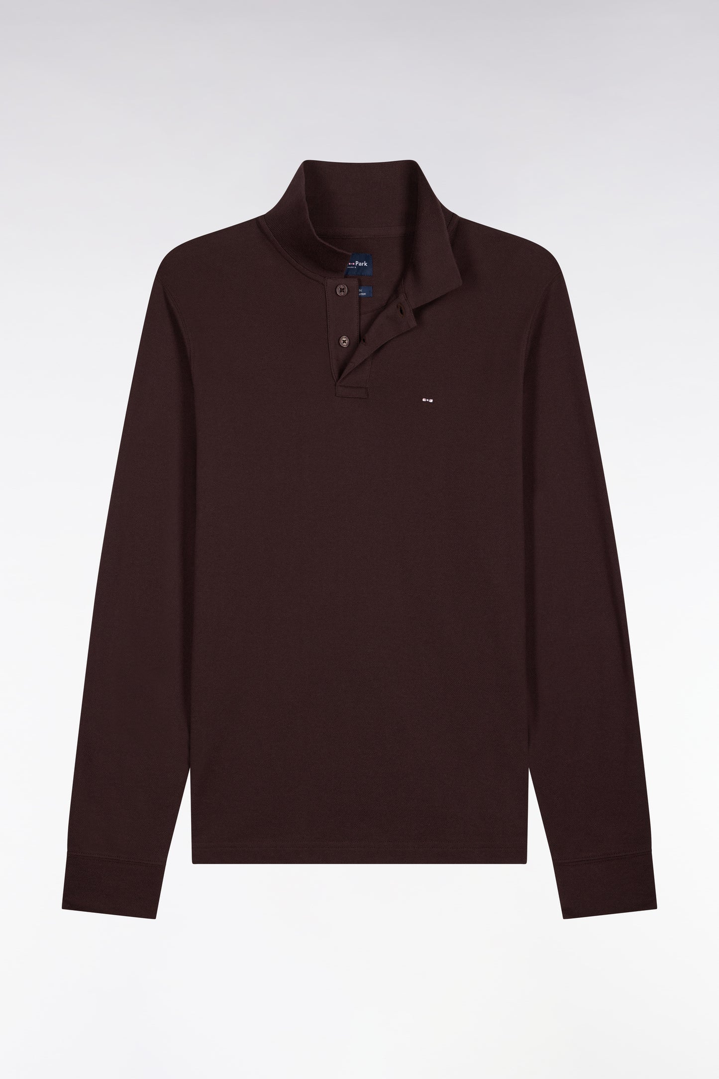 Polo manches longues en coton Pima marron coupe droite