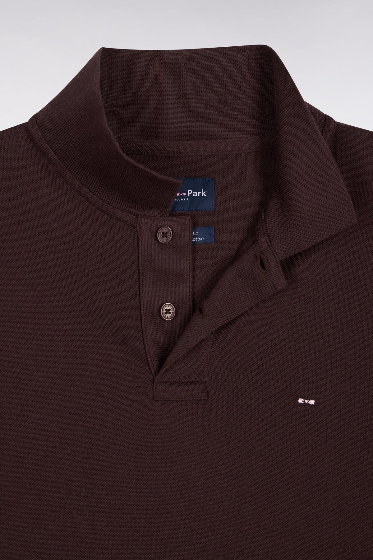 Polo manches longues en coton Pima marron coupe droite