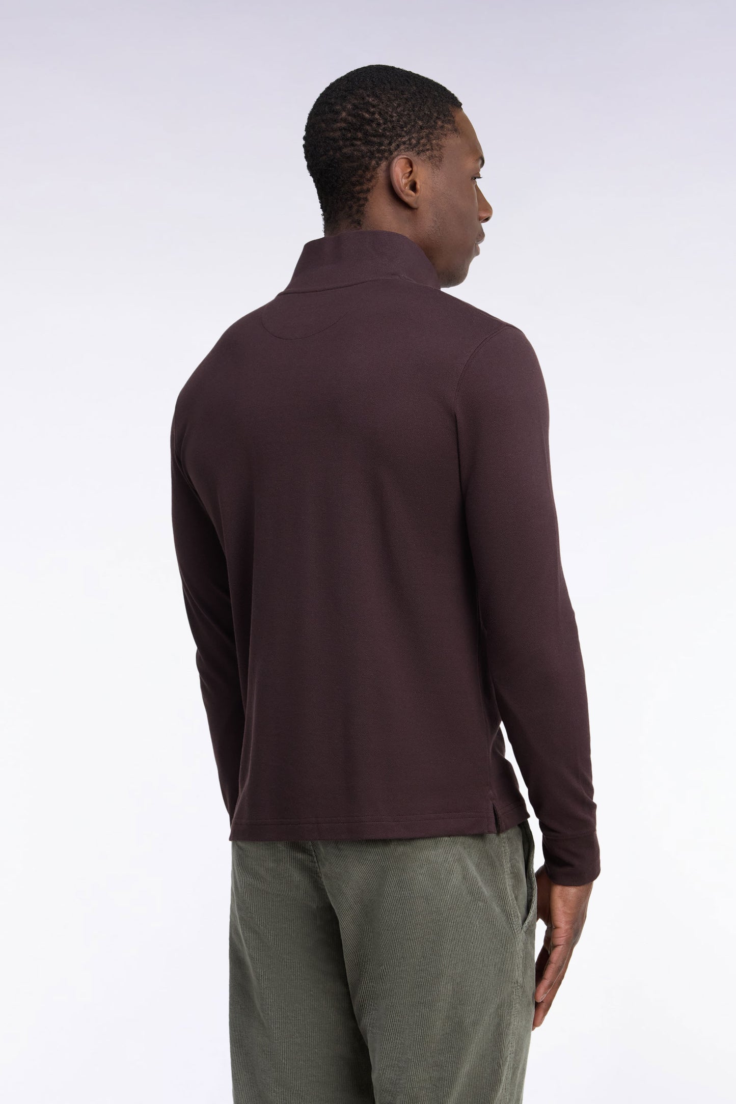 Polo manches longues en coton Pima marron coupe droite