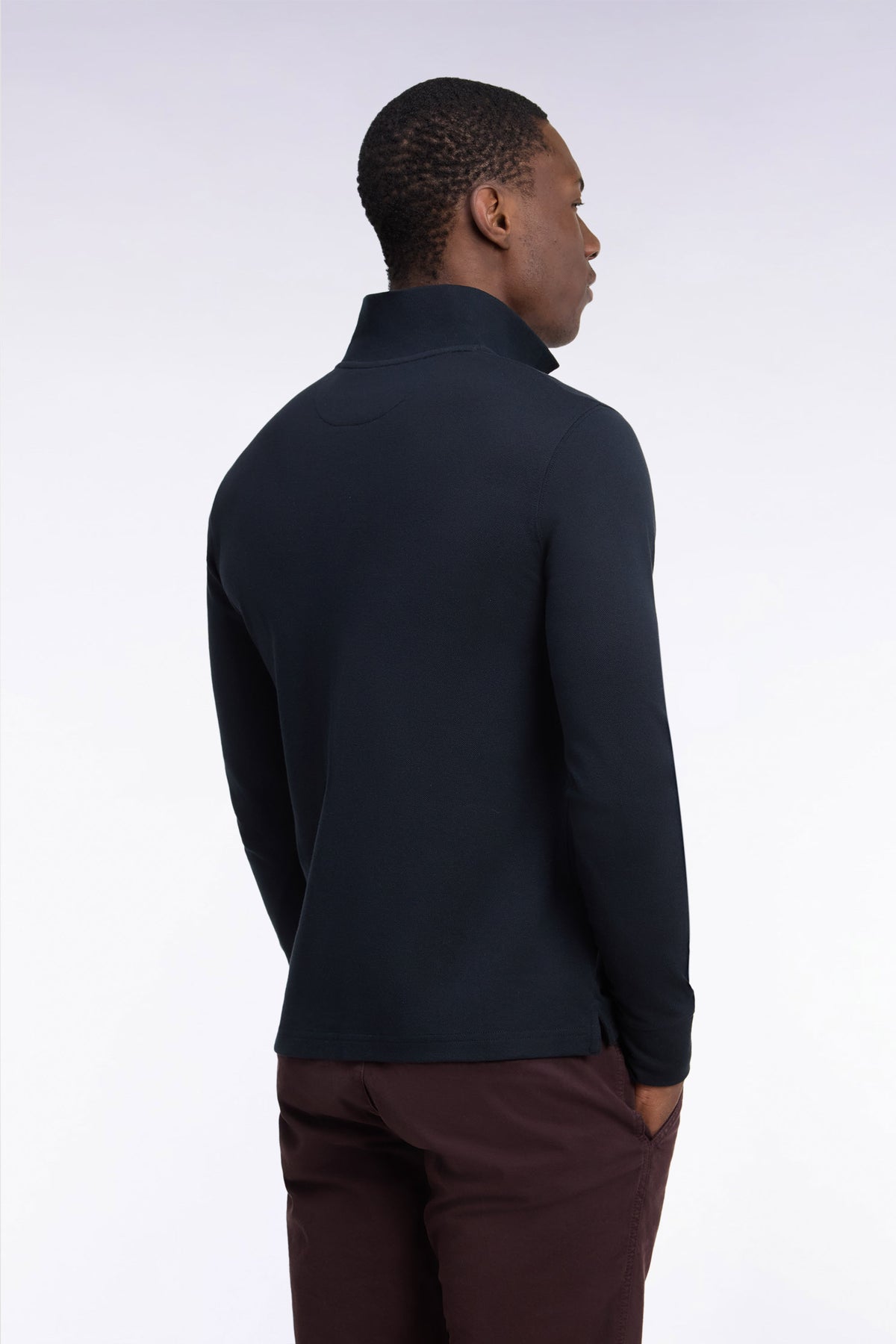Long-sleeved black Pima cotton straight-cut polo shirt