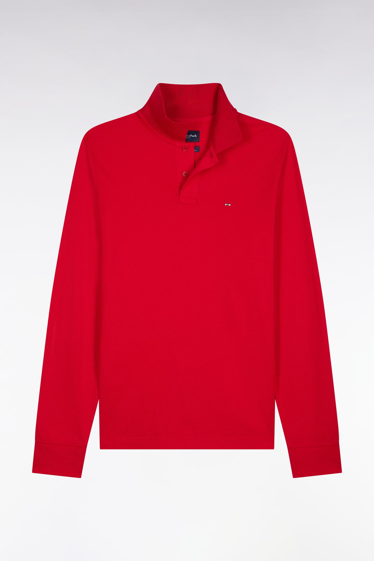 Long-sleeved straight-cut red Pima cotton polo shirt