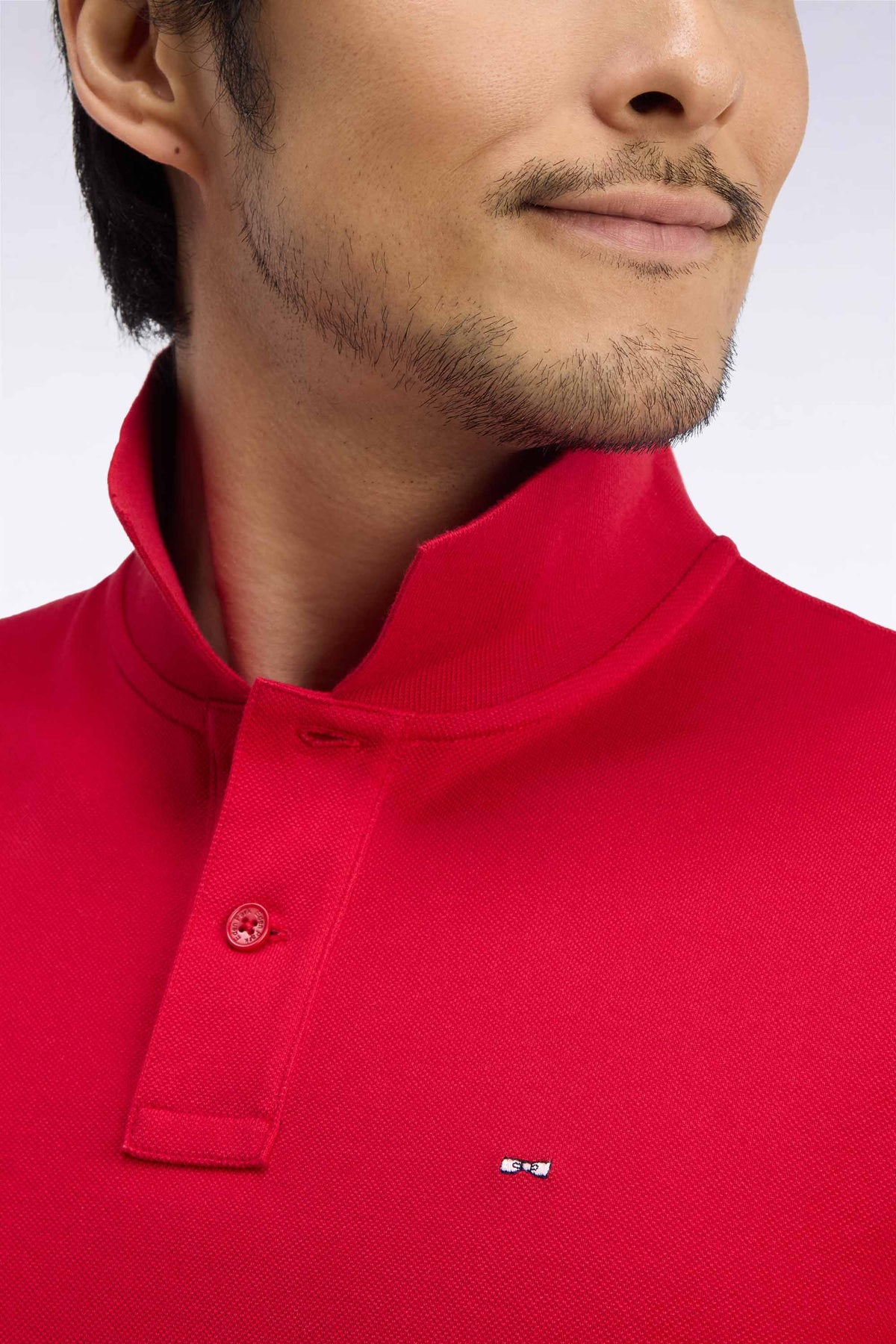 Long-sleeved straight-cut red Pima cotton polo shirt