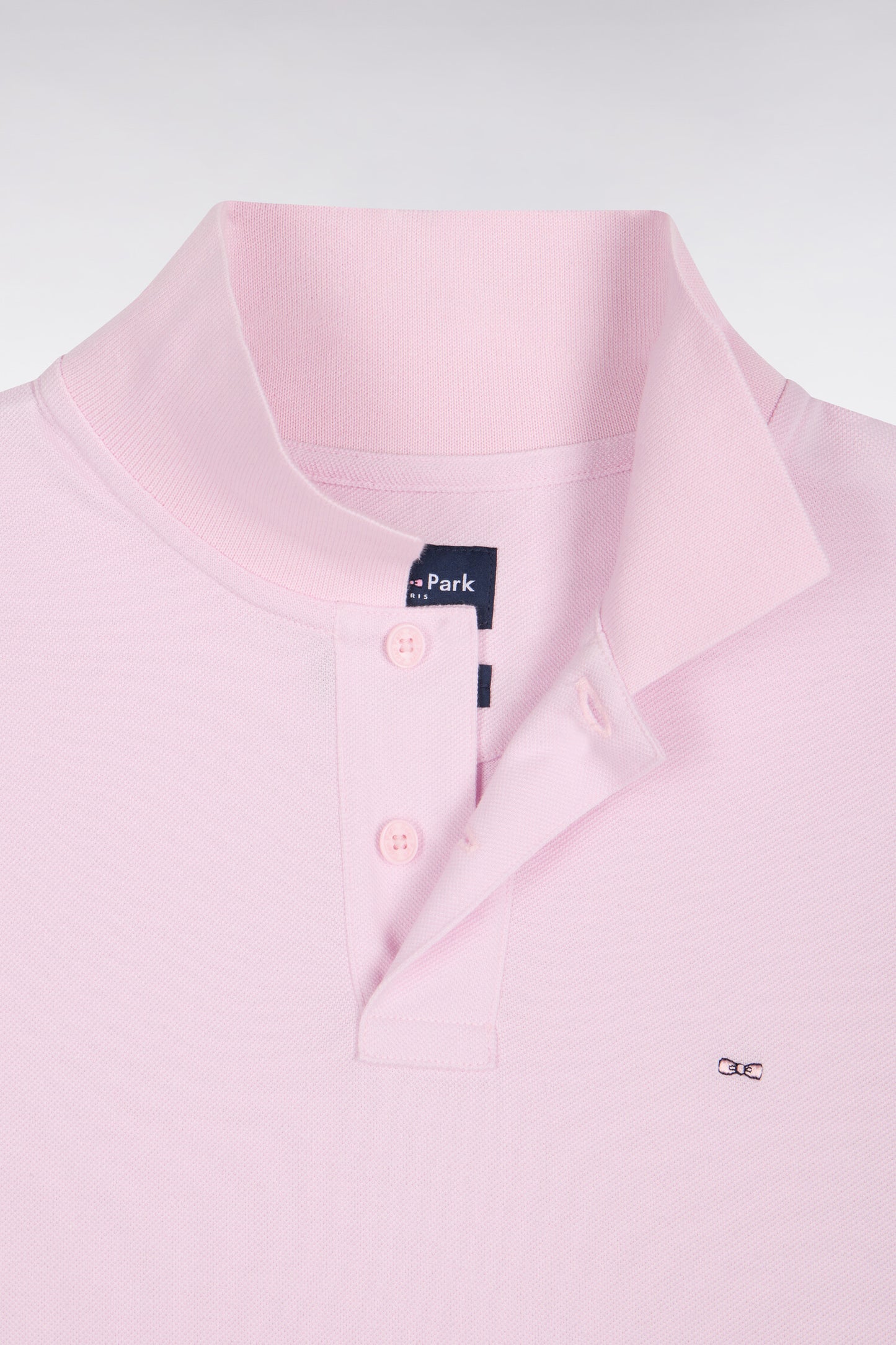 Long-sleeved straight-cut pink Pima cotton polo shirt