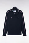 Long-sleeved polo shirt in two-tone combed cotton pique navy XV de France