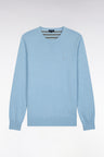 Round-neck sweater in wool and sky cotton, straight cut