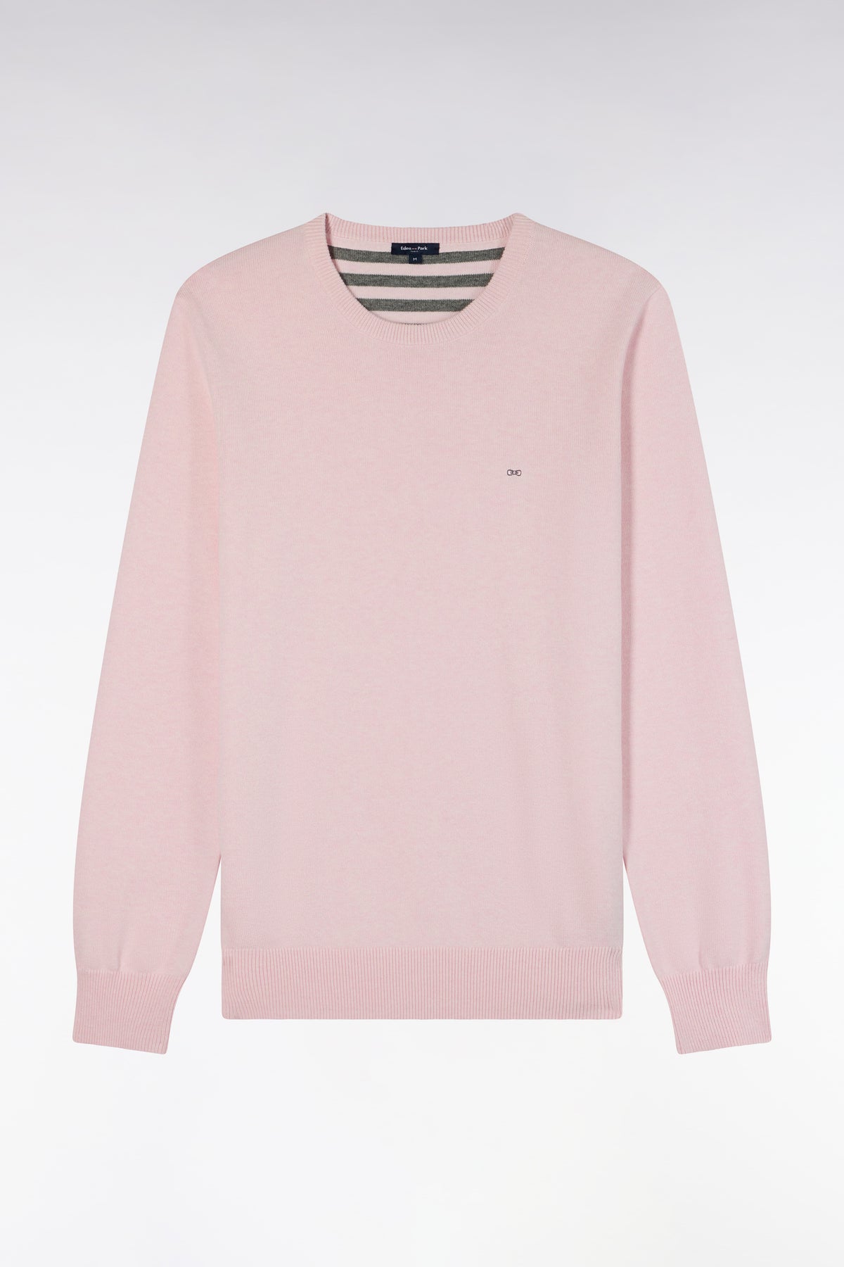 Round neck sweater in pink wool and cotton, straight cut