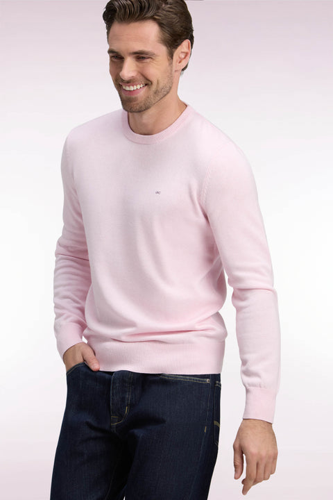 Round neck sweater in pink wool and cotton, straight cut - Image 1