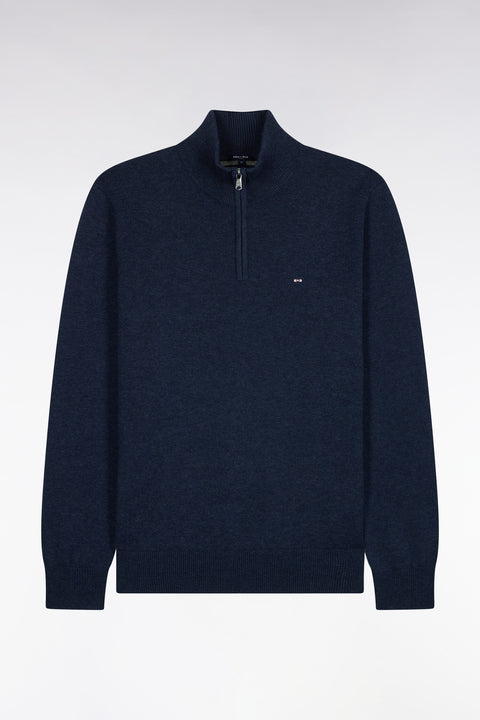 Pull col camionneur en laine et coton bleu coupe droite - Image 2