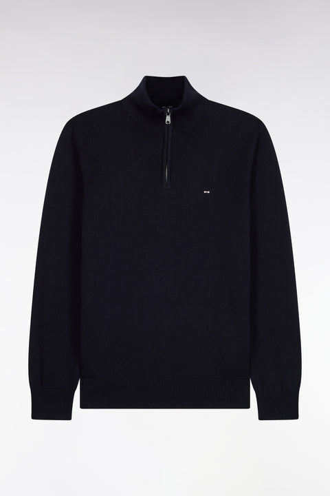 Pull col camionneur en laine et coton marine coupe droite - Image 2