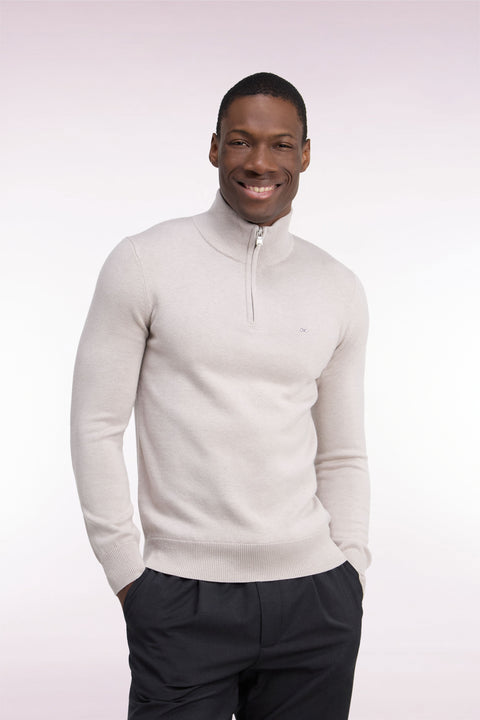 Straight cut gray wool and cotton trucker neck sweater - Image 3