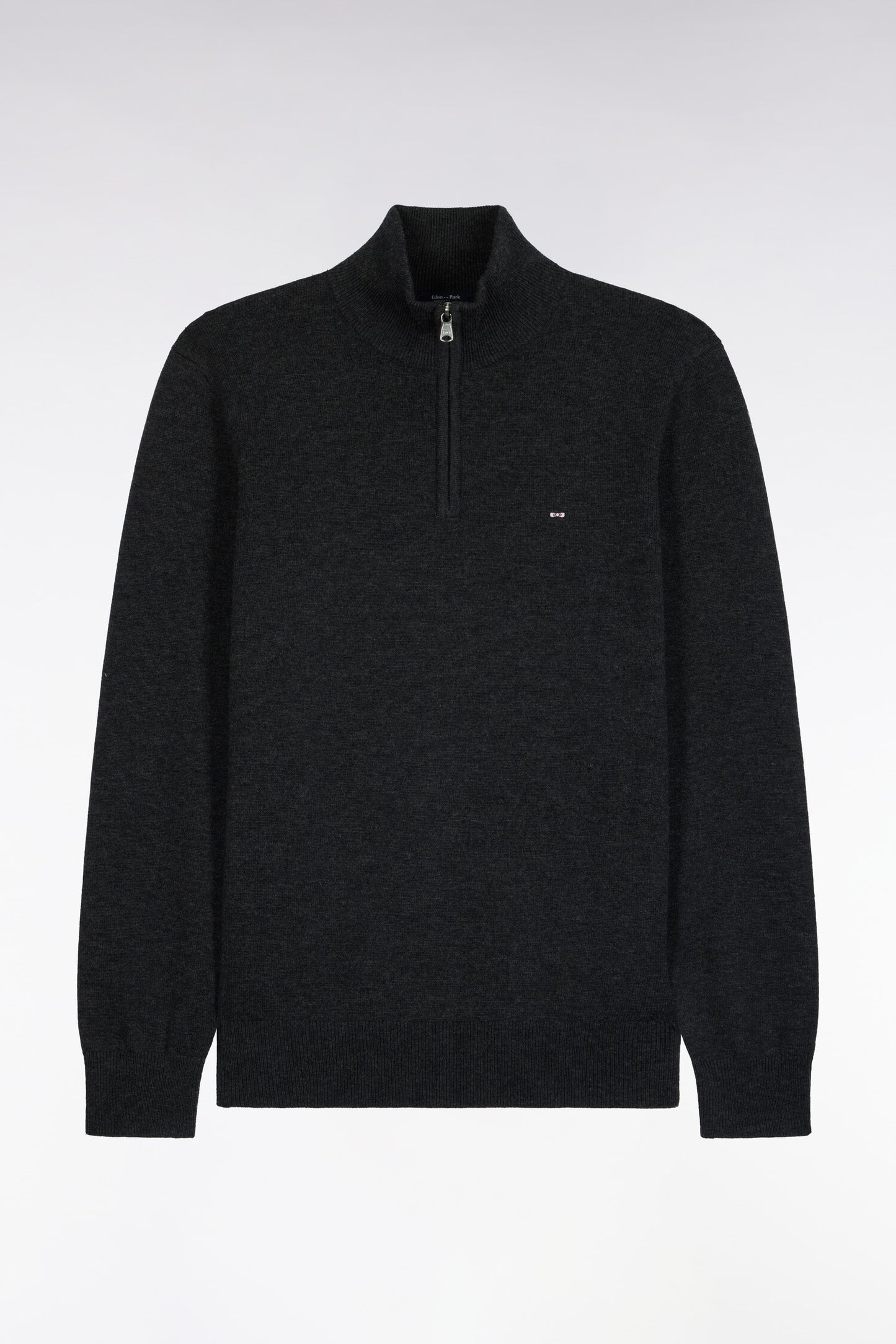 Pull col camionneur en laine et coton gris foncé coupe droite