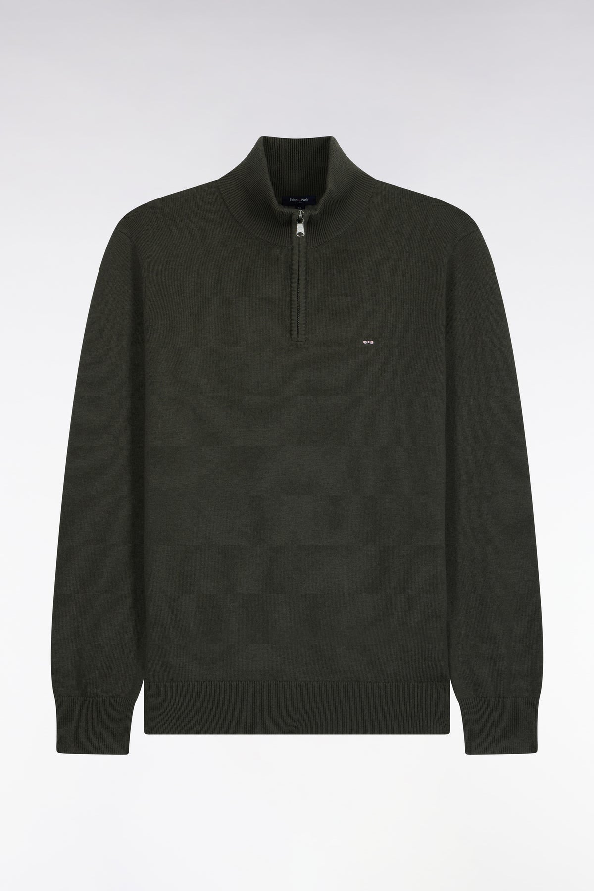 Straight cut khaki wool and cotton trucker neck sweater