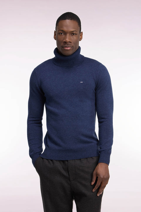Straight cut blue wool and cotton turtleneck sweater - Image 3