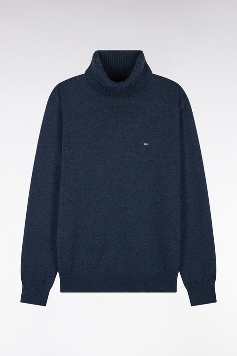 Straight cut blue wool and cotton turtleneck sweater - Image 2