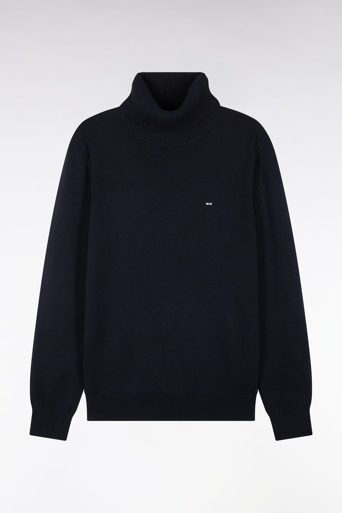Straight cut navy wool and cotton turtleneck sweater