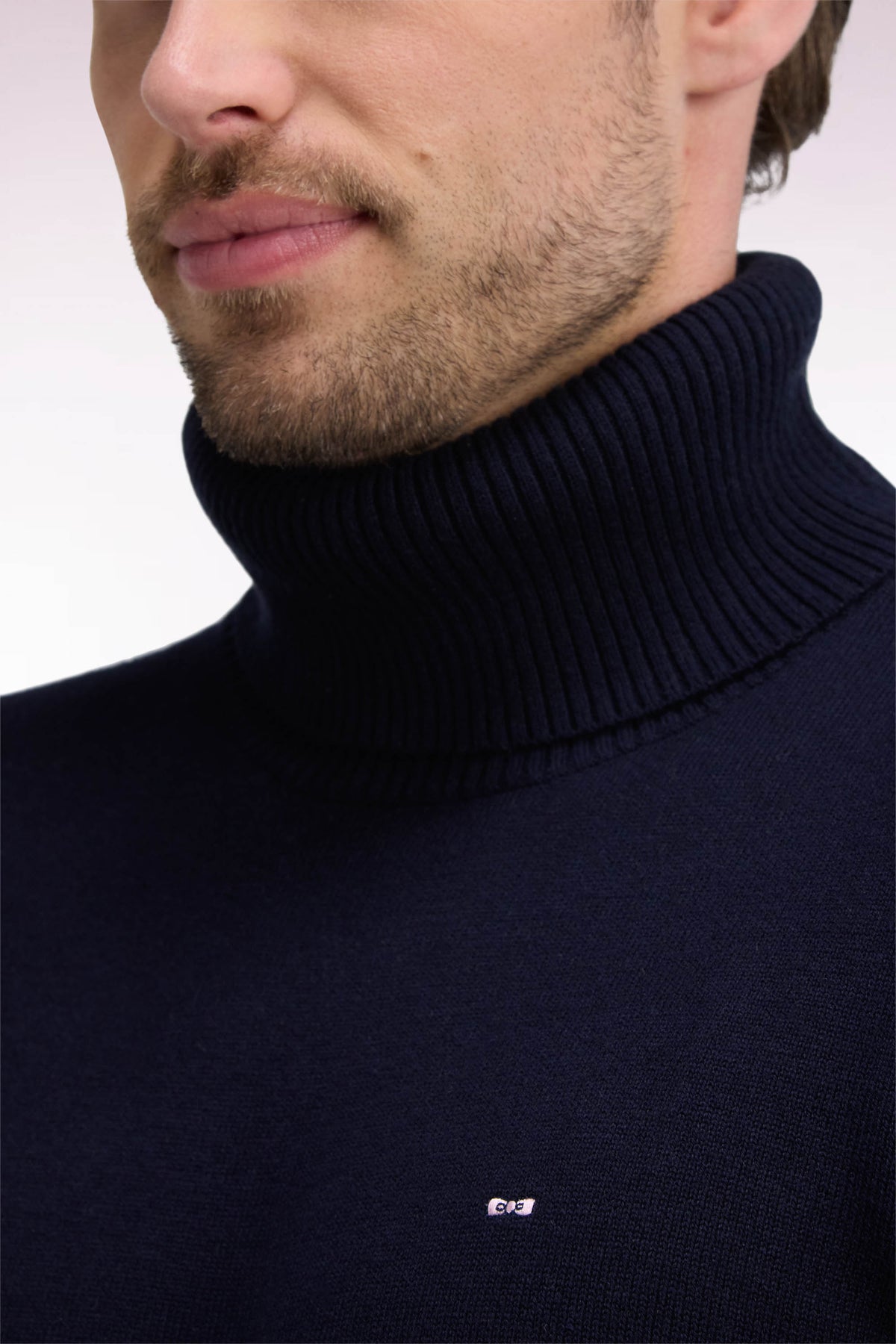 Straight cut navy wool and cotton turtleneck sweater