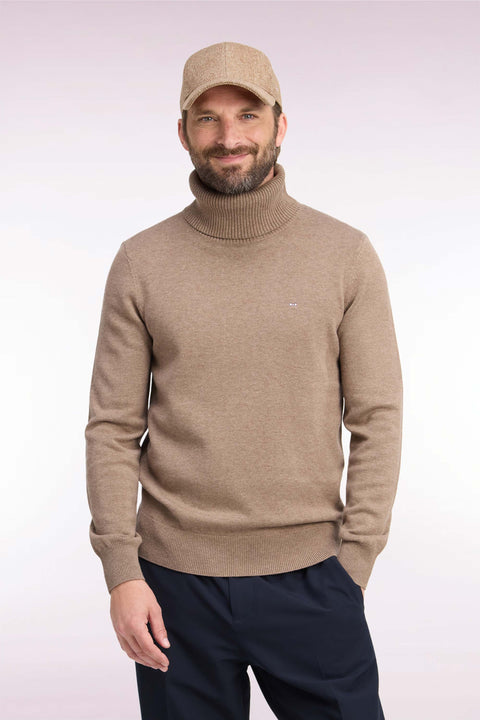 Straight cut brown wool and cotton turtleneck sweater - Image 3