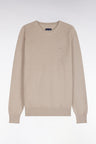 Round-neck beige cotton sweater, straight cut