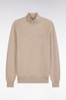 Straight cut beige cotton trucker neck sweater