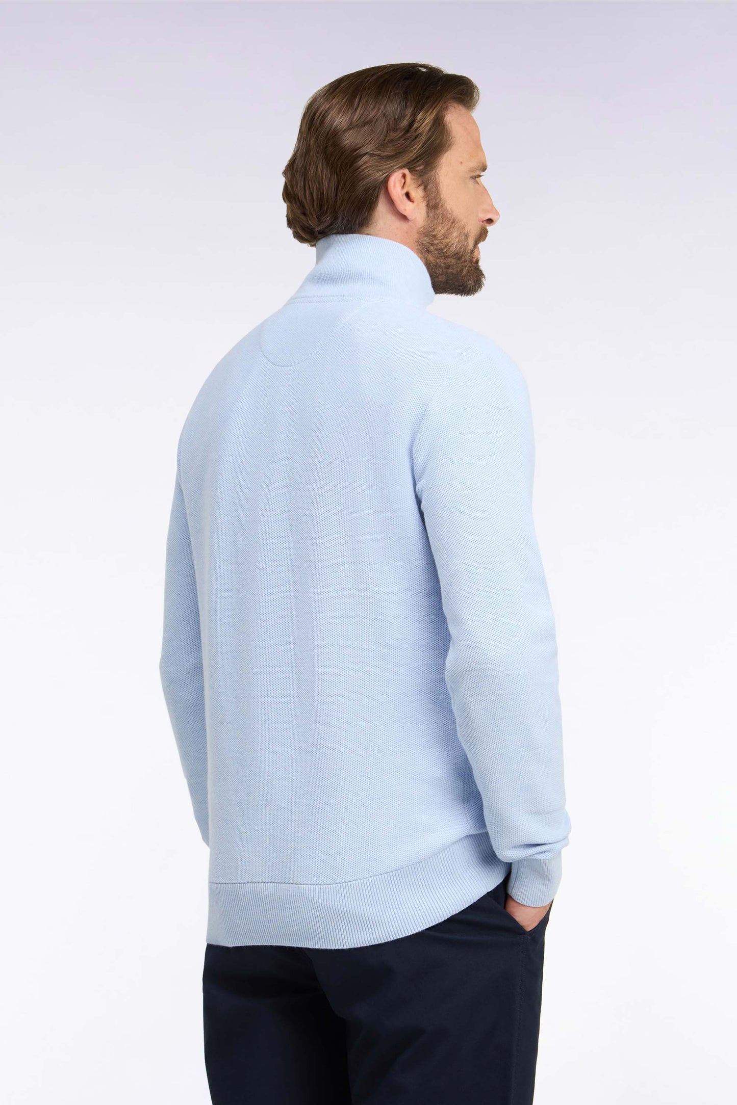 Pull col camionneur en coton gris clair coupe droite